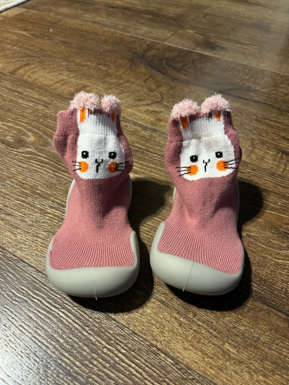 Pink Baby Sock Shoes with Bunny Design